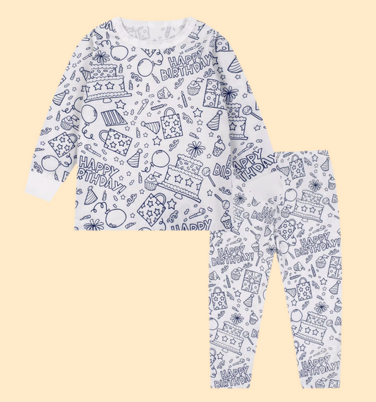 Coloring Pajama Set for Kids ‘Happy Birthday’