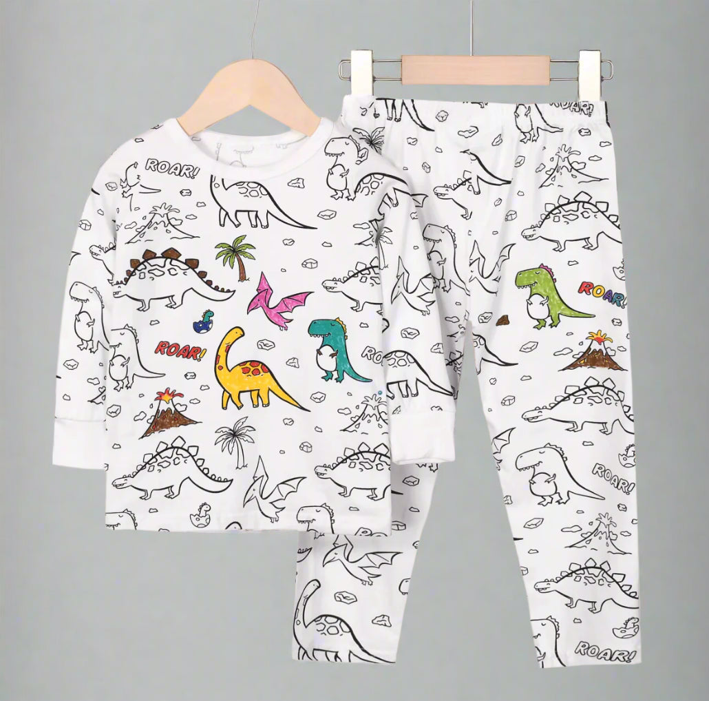 Coloring Pajama Set for Kids ‘Dinosaurs’