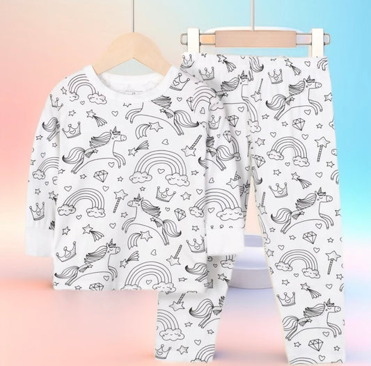 Coloring Pajama Set  for Kids ‘Rainbow Unicorn’