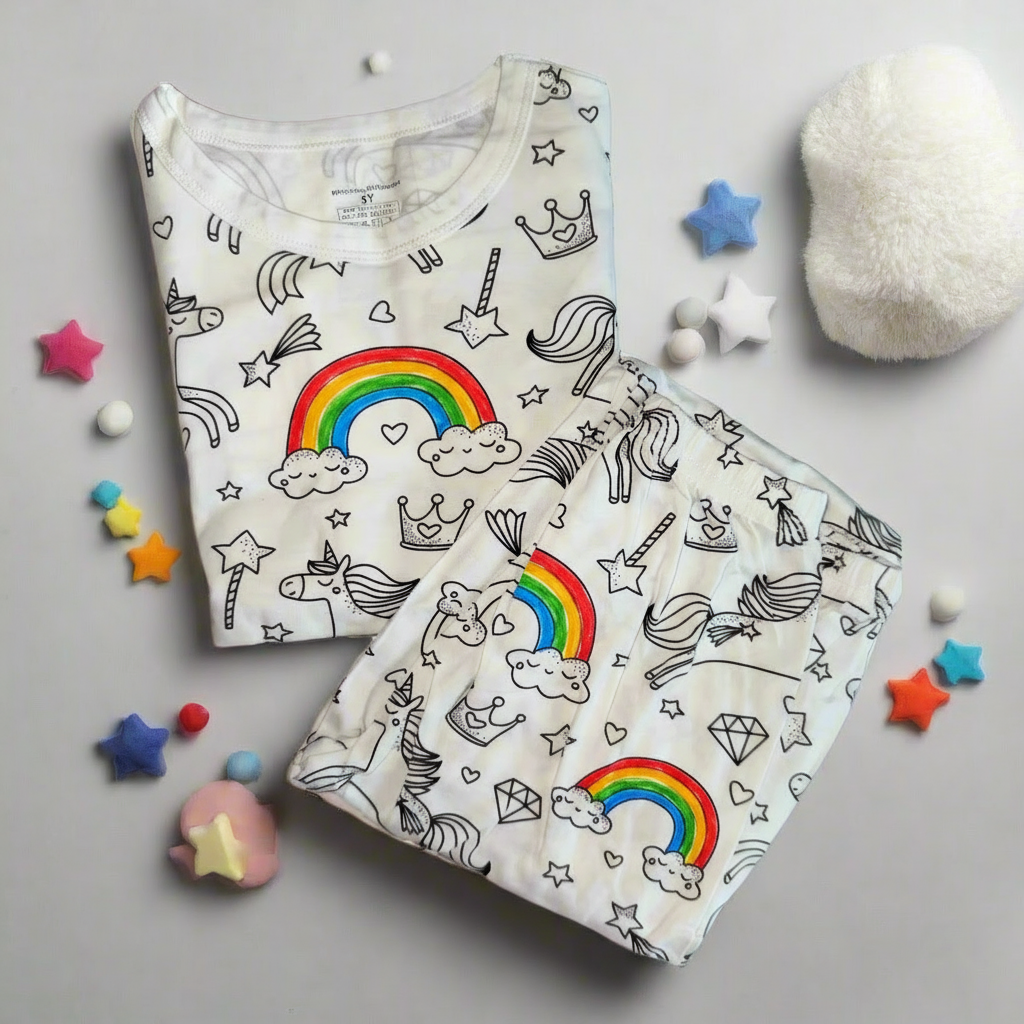 Coloring Pajama Set  for Kids ‘Rainbow Unicorn’