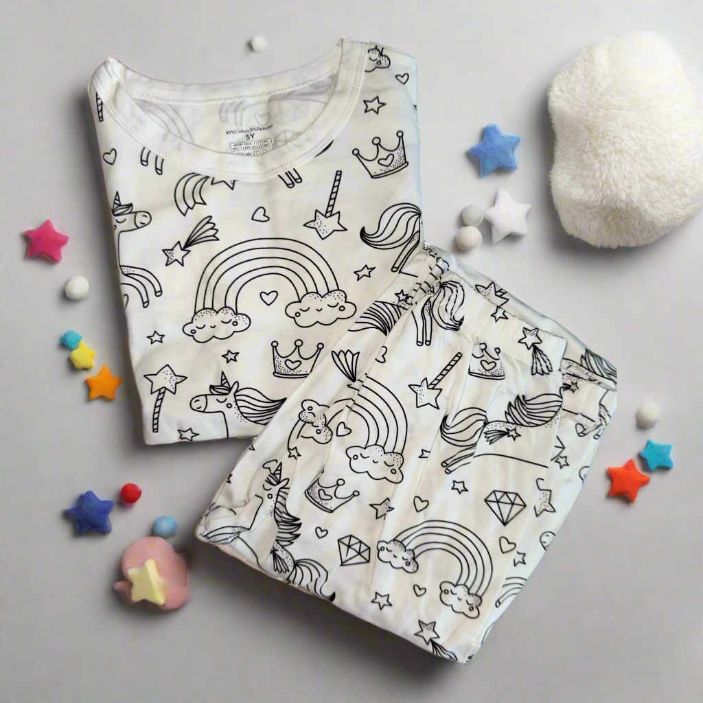 Coloring Pajama Set  for Kids ‘Rainbow Unicorn’