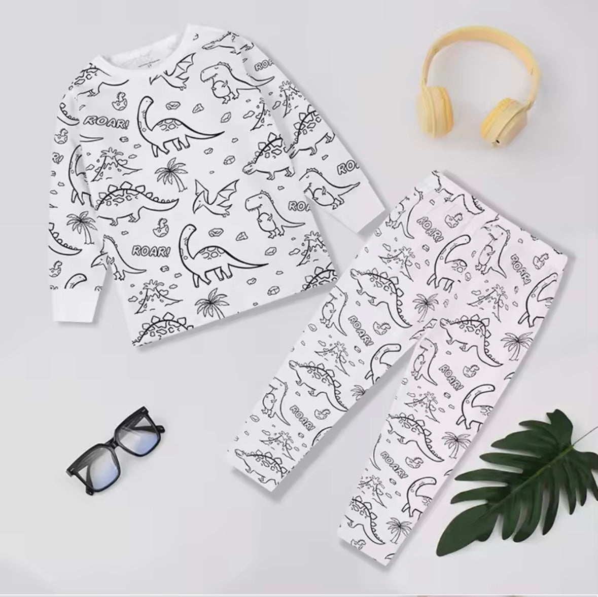 Coloring Pajama Set for Kids ‘Dinosaurs’