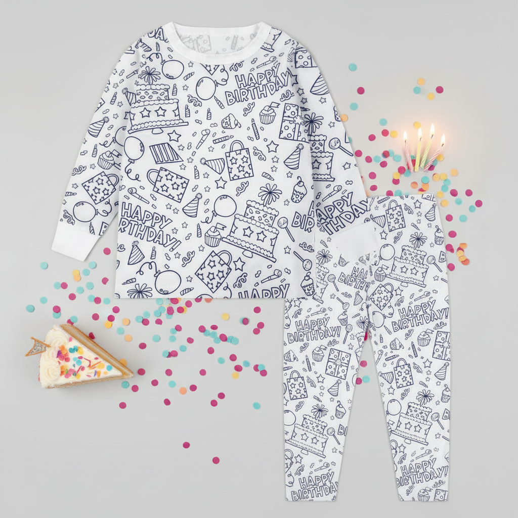 Coloring Pajama Set for Kids ‘Happy Birthday’