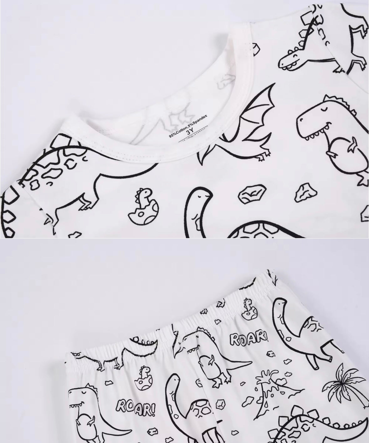 Coloring Pajama Set for Kids ‘Dinosaurs’